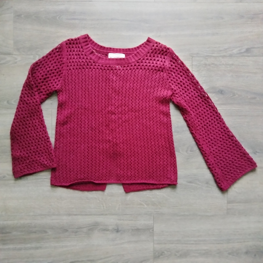 Flying Tomato Women's Size S Cable Knit Sweater Burgundy Red Bell Sleeves